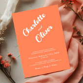 Modern Coral Union Script Orange Wedding Kaart