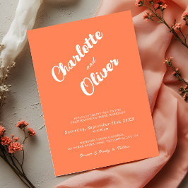 Modern Coral Union Script Orange Wedding Kaart