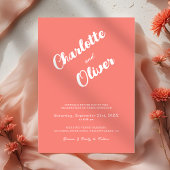 Modern Coral Union Script Pink Wedding Kaart