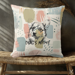 Modern Corgi Portret – Abstracte Pastelkwaststreke Kussen