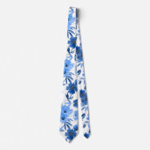 Modern Cornflower Blue Trendy Floral Stropdas (Voorkant)
