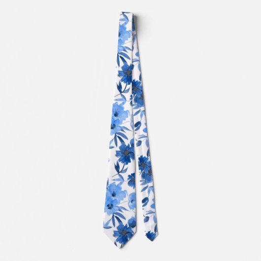 Modern Cornflower Blue Trendy Floral Stropdas (Voorkant)