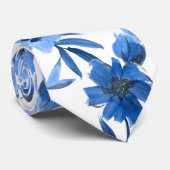 Modern Cornflower Blue Trendy Floral Stropdas (Opgerold)