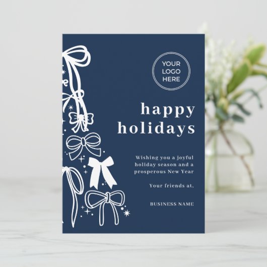 Modern Corporate Blue Christmas Holiday Card Kaart (Staand voorkant)