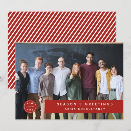 Modern Corporate Christmas Logo Team Foto Rood Feestdagenkaart (Voorkant / Achterkant)