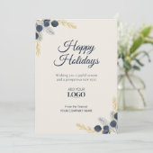 Modern Corporate Holiday Eucalyptus Navy & Gold Feestdagenkaart (Staand voorkant)