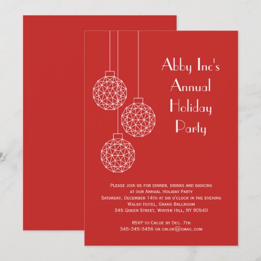 Modern Corporate Holiday Party Red Kaart (Voorkant / Achterkant)