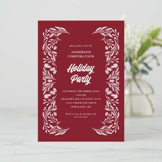 Modern Corporate Holiday Party Wit Foliage Kaart (Staand voorkant)
