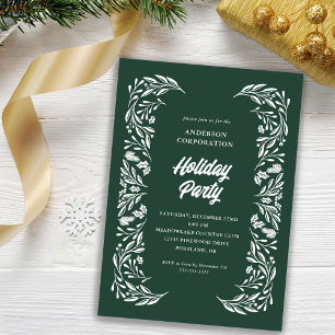 Modern Corporate Holiday Party Wit Foliage Kaart
