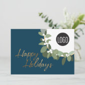 Modern Corporate Logo Prettige feestdagen Blue Feestdagenkaart (Staand voorkant)