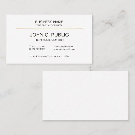 Modern Corporate Plain Gold White Professional Visitekaartje (Voorkant / Achterkant)
