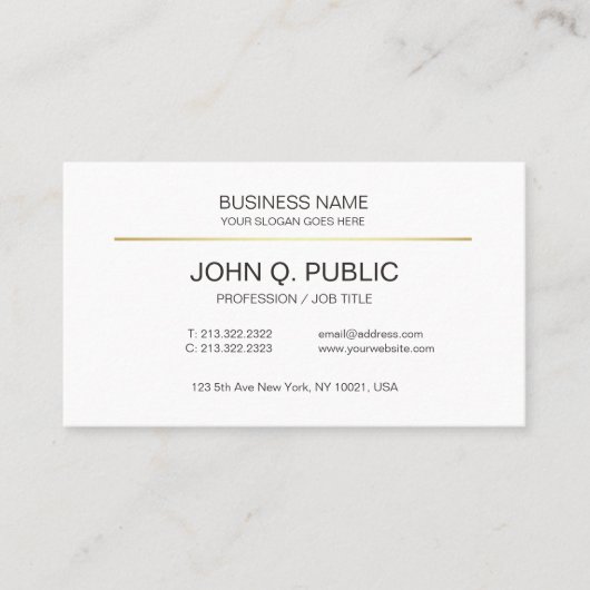 Modern Corporate Plain Gold White Professional Visitekaartje (Voorkant)