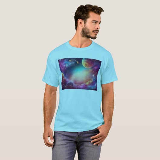 Modern Cosmic Mannen blauw basic T-shirt (Voorkant volledig)