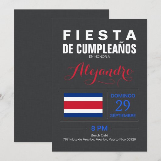 Modern: Costa Rica Feest Kaart (Voorkant / Achterkant)