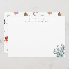 Modern Costal Green Zee Coral gepersonaliseerd Notitiekaartje