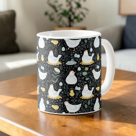 Modern Cottagecore Kip Zwart Patroon  Koffiemok