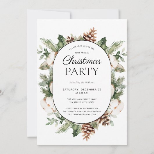 Modern Cotton Winter Greenery Kerstfeest Kaart (Voorkant)