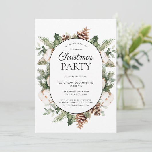 Modern Cotton Winter Greenery Kerstfeest Kaart (Staand voorkant)