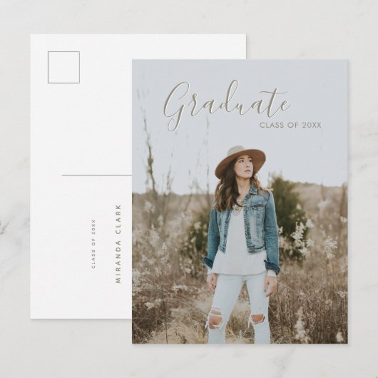 Modern Country Chic bewerkbare foto Afstuderen Aankondigingskaart (Voorkant / Achterkant)