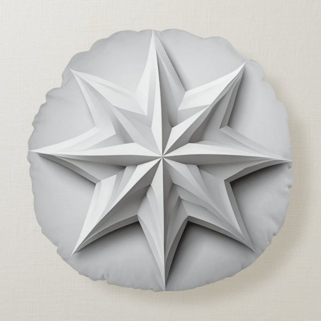 Modern Country Grijs en Witte Ster Rond Kussen (Voorkant)