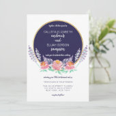 Modern Country Navy Roze Lila Wild Flower Wedding Kaart (Staand voorkant)