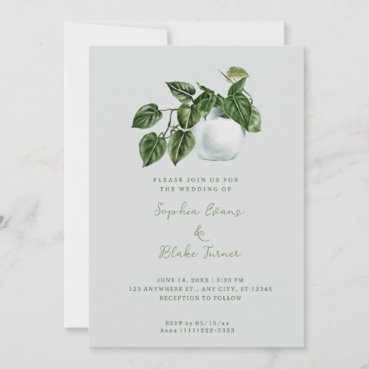 Modern country Potted Plant Light Green Wedding Kaart (Voorkant)