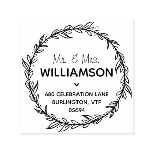 Modern country return Address Foliage Wreatage Zelfinktende Stempel