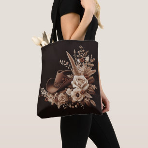 Modern Country Western-Bloemen met een Cowboyhoed Tote Bag