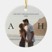 Modern Couple 2 Photo First Christmas Engaged Keramisch Ornament (Voorkant)
