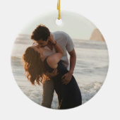 Modern Couple 2 Photo First Christmas Engaged Keramisch Ornament (Achterkant)