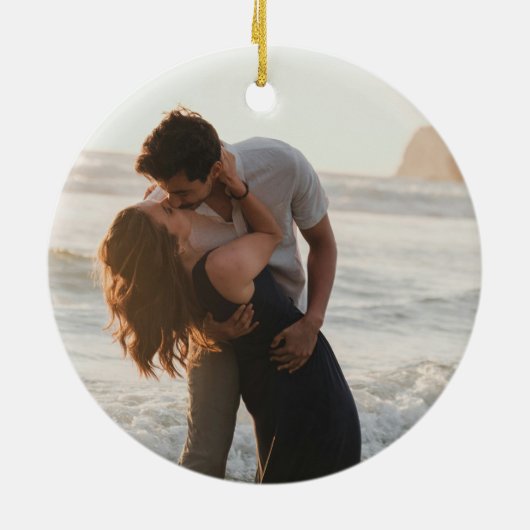 Modern Couple 2 Photo First Christmas Engaged Keramisch Ornament (Achterkant)