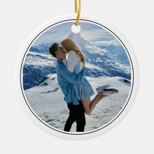 Modern Couple Engagement Photo First Christmas Keramisch Ornament (Voorkant)
