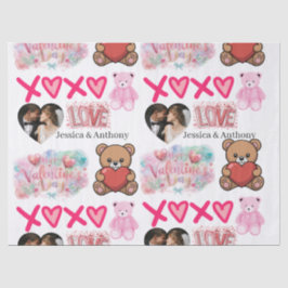 Modern Couple Name and Photo Valentines Day  Tissuepapier