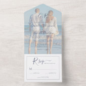 Modern Couple Photo Dusty Blue Wedding All In One Uitnodiging (Binnen)