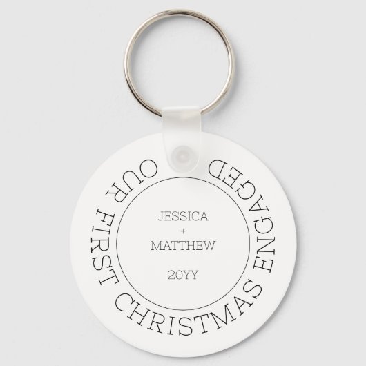 Modern Couple Photo First Christmas Engaged Sleutelhanger (Achterkant)