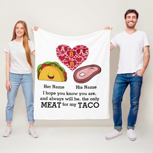 Modern Couple taco en vleesliefhebbers op aangepas Fleece Deken (In situ)