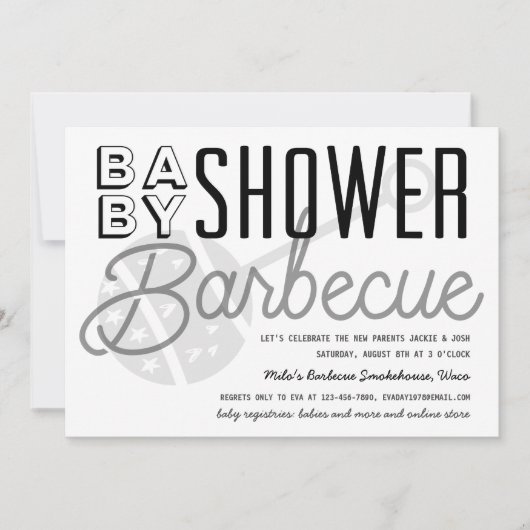 Modern Couples Baby shower Barbecue Black & White Kaart (Voorkant)