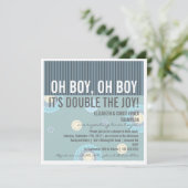 Modern Couples Twin Boy Baby shower Invitation Kaart (Staand voorkant)