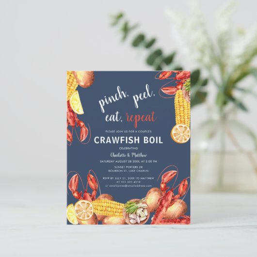 Modern Couples Verloving Crawfish Boil Invitation (Staand voorkant)