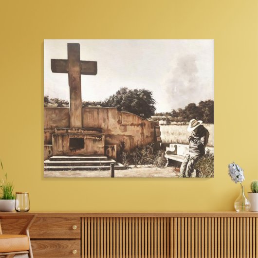 Modern Cowboy Biker checking his GPS. Canvas Afdruk (Insitu (Woonkamer))