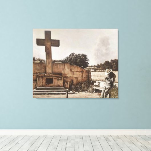 Modern Cowboy Biker checking his GPS. Canvas Afdruk (Insitu (Houten vloer))