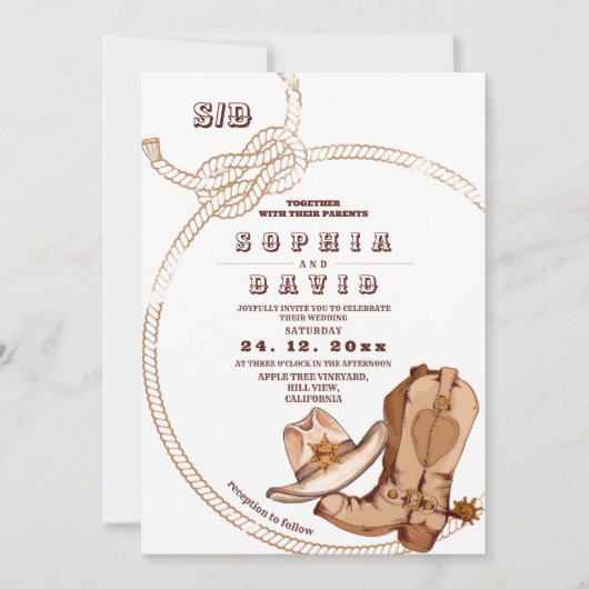 Modern Cowboy Western Wedding  Kaart (Voorkant)