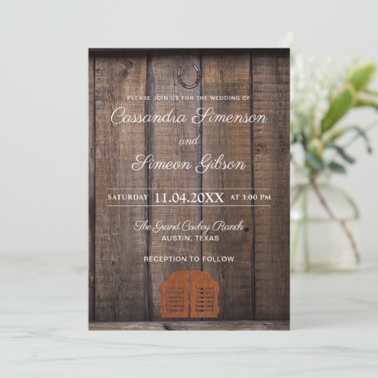 Modern Cowboy, Wood Rustic Wedding Day Kaart (Staand voorkant)