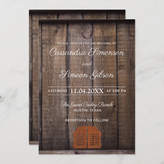 Modern Cowboy, Wood Rustic Wedding Day Kaart (Voorkant / Achterkant)