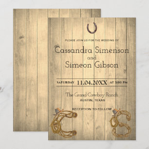 Modern Cowboy, Wood Rustic Wedding Day Kaart