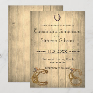 Modern Cowboy, Wood Rustic Wedding Day Kaart
