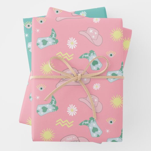 Modern Cowgirl Aquarius Zodiac Pattern roze Inpakpapier Vel (In situ)