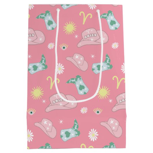 Modern Cowgirl Aries Zodiac Pattern roze Medium Cadeauzakje (Achterkant)