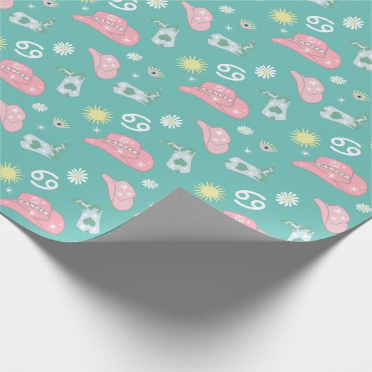 Modern Cowgirl Cancer Zodiac Pattern Blauwgroen Cadeaupapier (Hoek)