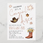 Modern Cowgirl Disco Bachelorette party Real Folie Uitnodiging Briefkaart (Voorkant)